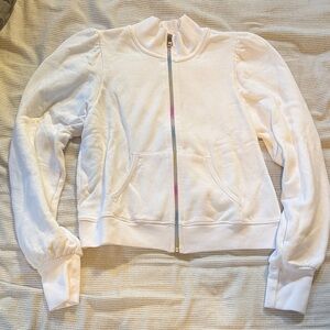 Sundry White Zip Up Sweatshirt with Rainbow Zipper NWT